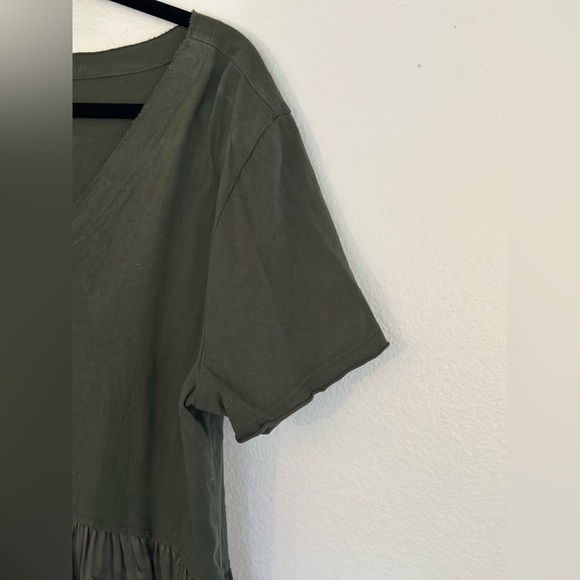 Green peplum top with satin ruffled bottom. Really cute and very comfy. - Picture 3 of 5